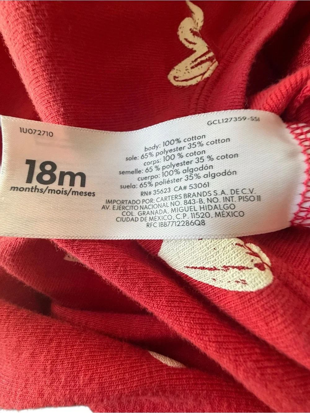 Carter’s Red Heart Footed Sleeper Pajamas 18M Zip Valentine’s Day
